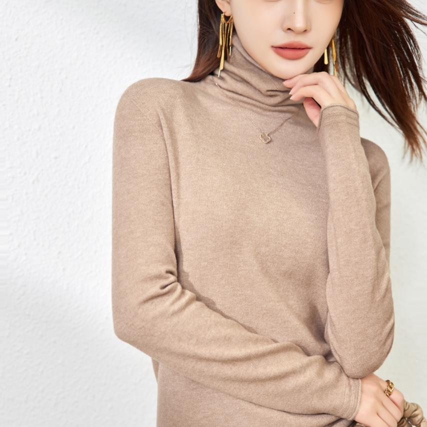 鄂尔多斯市100%纯山羊绒衫女高领修身显瘦针织打底衫内搭羊毛衫冬
