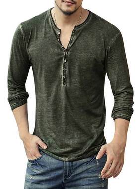 Vintage distressed men's V-neck undershirt复古做旧V领 打