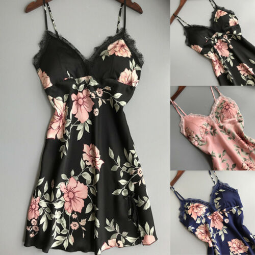 Robe Underwear women's night dress lace sleepwear Silk S