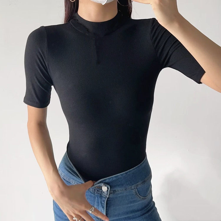 欧美纯色小高领连体上衣