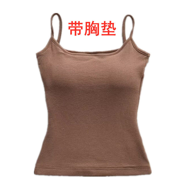 春季纯色带胸垫吊带背心