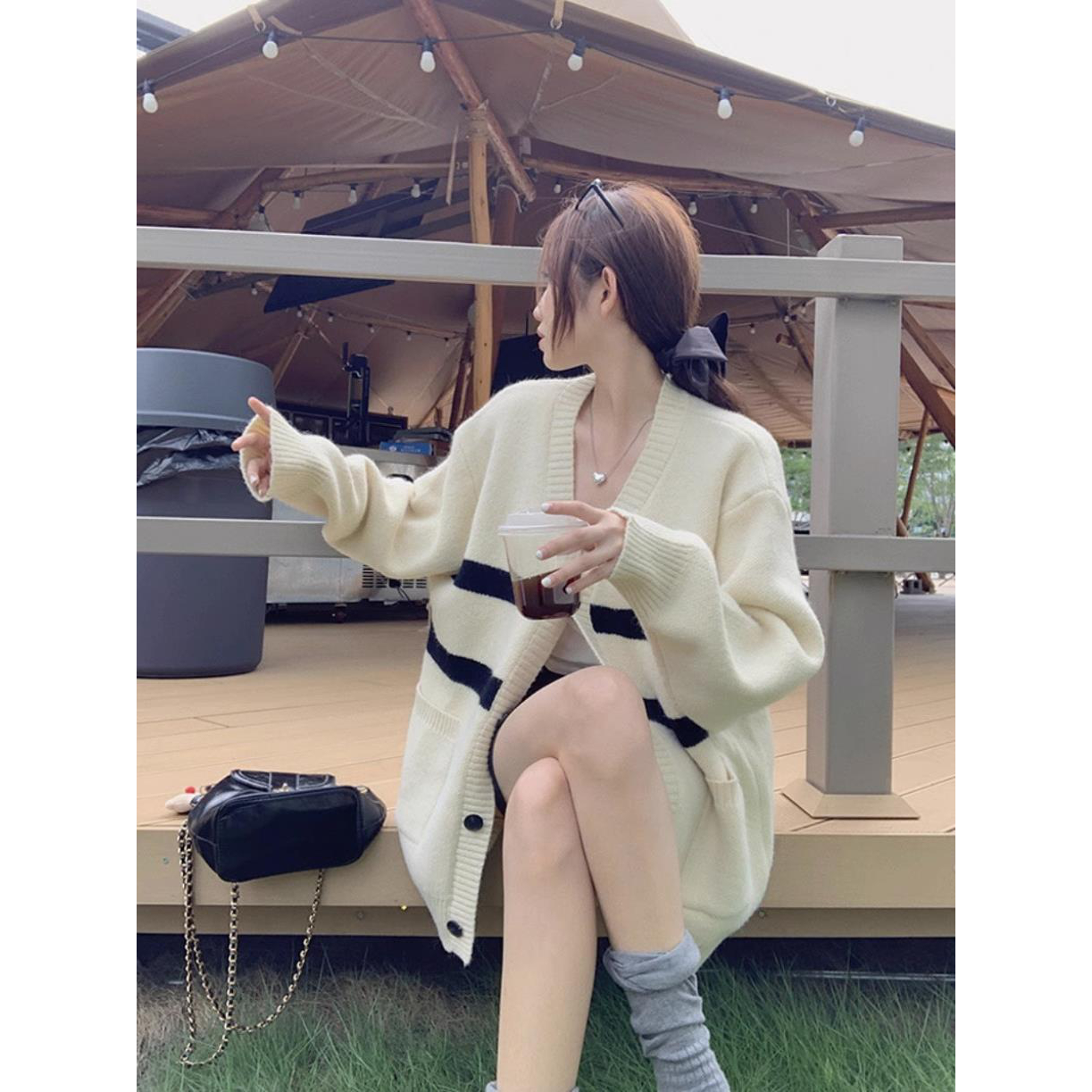 加厚V领中长款单排扣长袖针织开衫女秋冬新款宽松显瘦毛衣外套潮