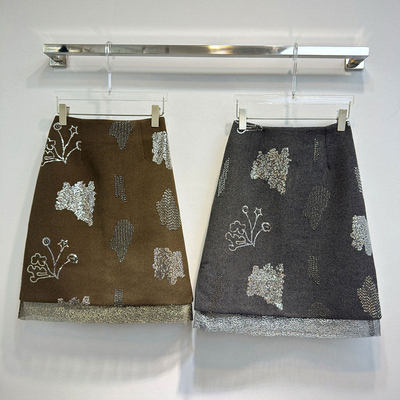 MBS.欧洲站新款英伦风南油高端重工珠片中裙网纱拼接防走光A字裙