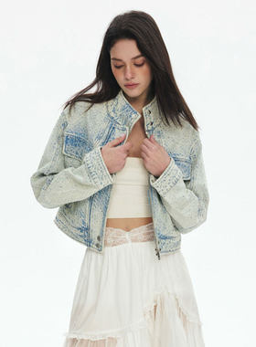 MBS.欧洲站新款JIYOOSOONG美式复古水洗百搭夹克立领做旧牛仔外套