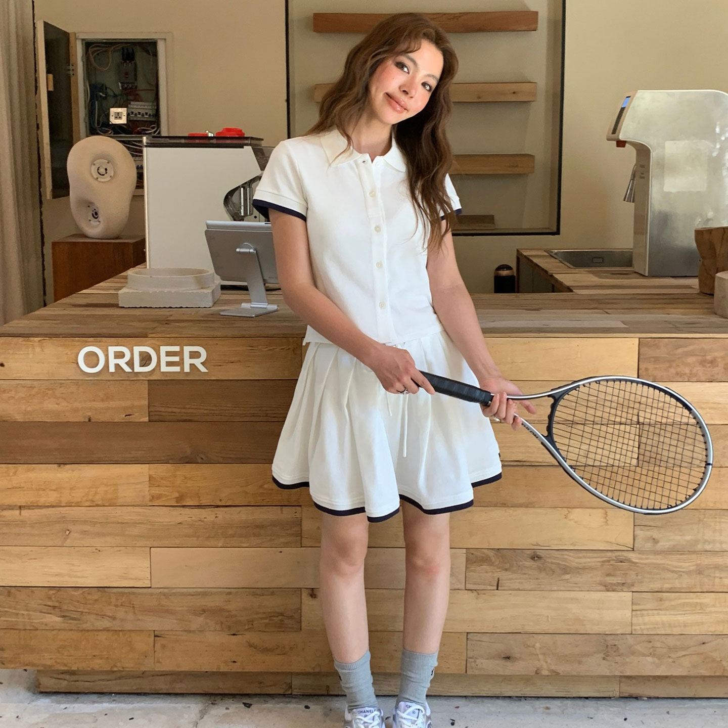 MBS.欧洲站新款英伦风南油高端减龄撞色上衣简约减龄半身裙套装女