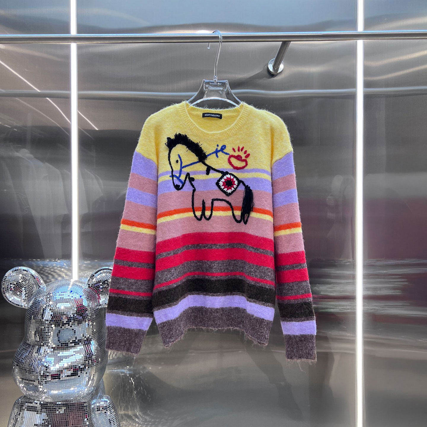 MBS.欧洲站新款英伦风减龄百搭宽松彩虹针织衫小马刺绣套头毛衣女