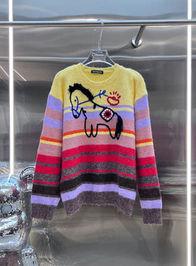 MBS.欧洲站新款英伦风减龄百搭宽松彩虹针织衫小马刺绣套头毛衣女