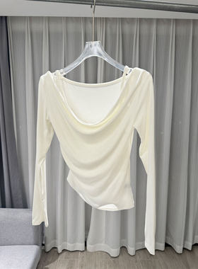MBS.欧洲站新款深圳南油甜酷辣妹风荡领两穿长袖上衣修身褶皱T恤