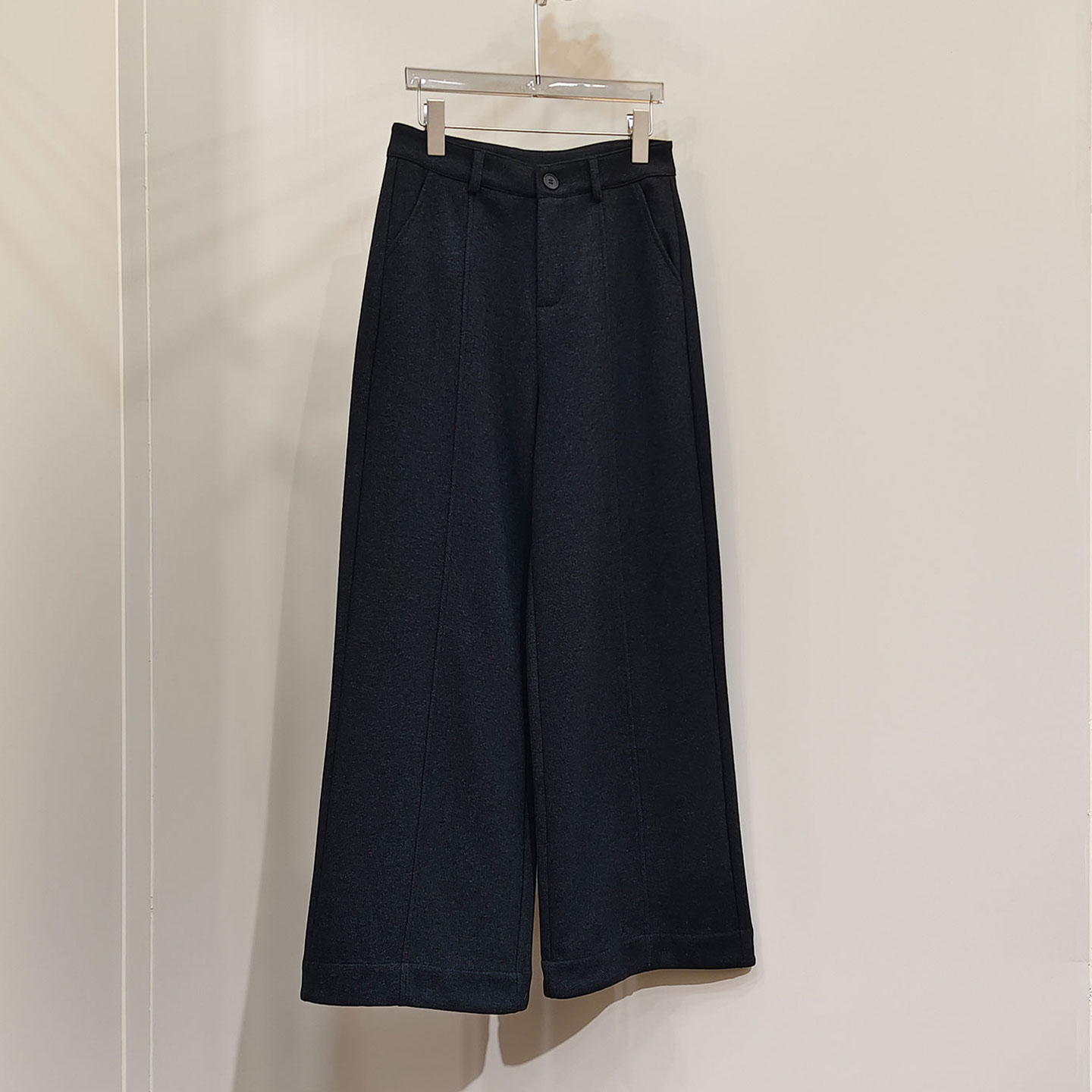 MBS.欧洲站新款HELMCH南油高端高腰弯刀裤垂感带腰带毛呢阔腿裤女