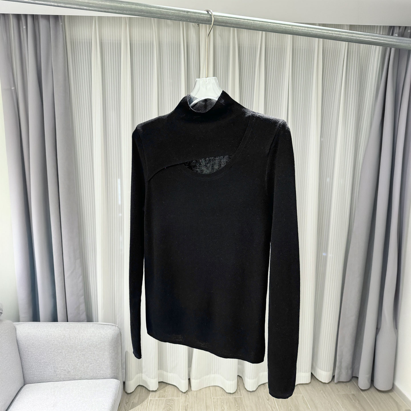 MBS.欧洲站新款甜酷辣妹风镂空立领修身上衣显瘦百搭长袖针织衫女