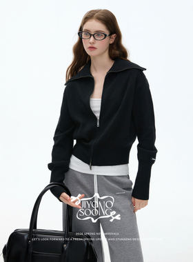 MBS.欧洲站新款JIYOOSOONG大翻领高级感气质外套百搭双拉链针织衫