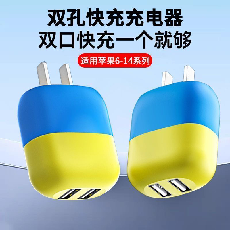 双孔快充数据线充电器线套装适用苹果14/13/12手机8p充电11加长6s