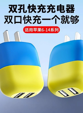 双孔快充数据线充电器线套装适用苹果14/13/12手机8p充电11加长6s