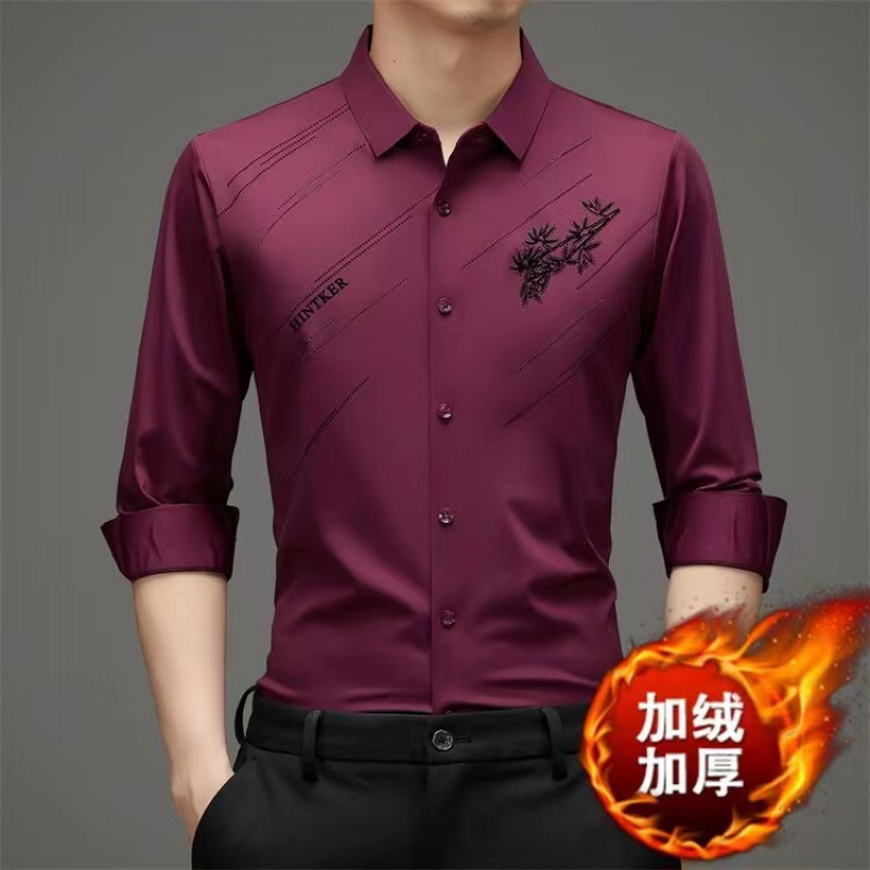 秋冬男士烫钻长袖无痕衬衫商务休