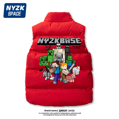 我的世界红色男童羽绒棉马甲新年