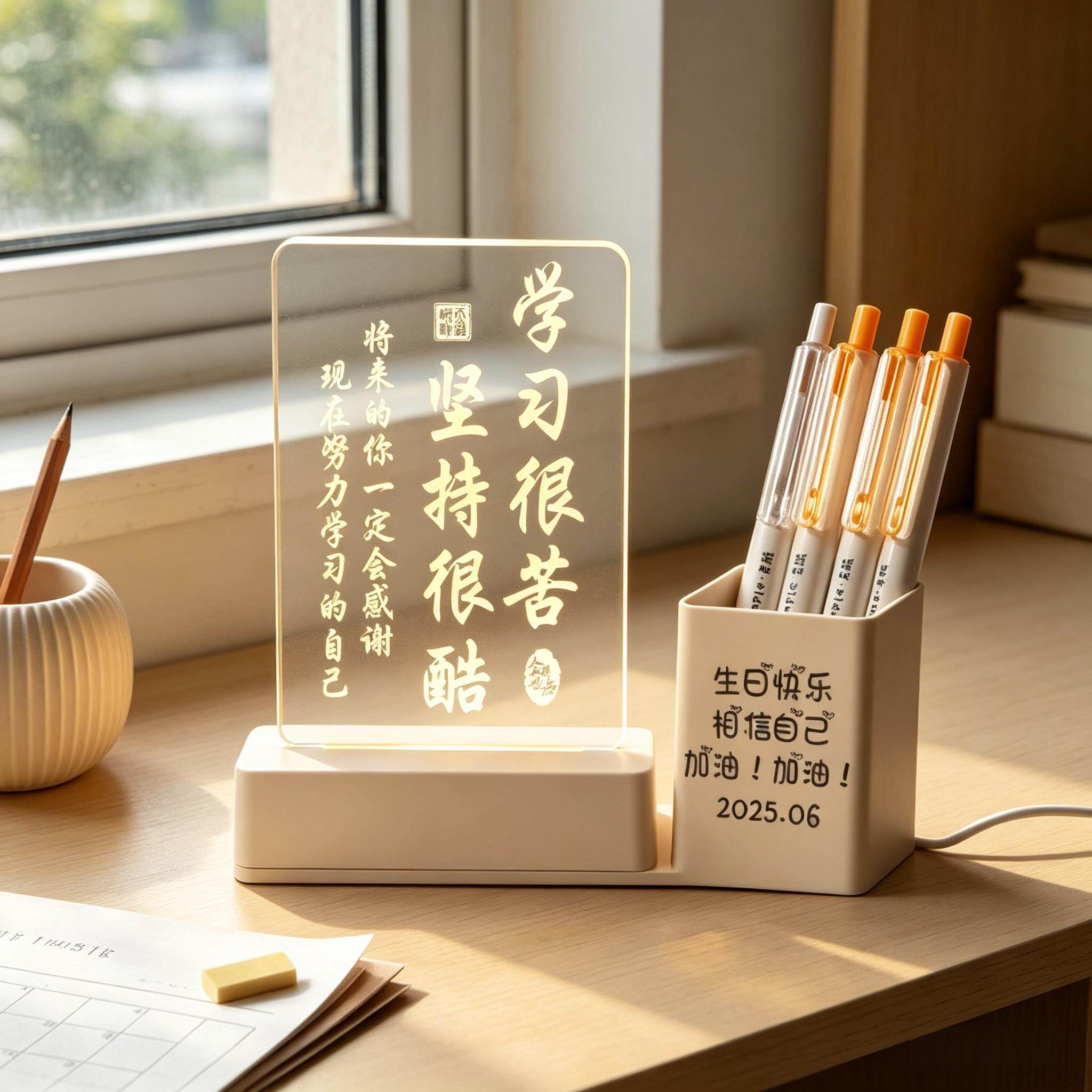 【笔筒小夜灯桌面摆件可定制】