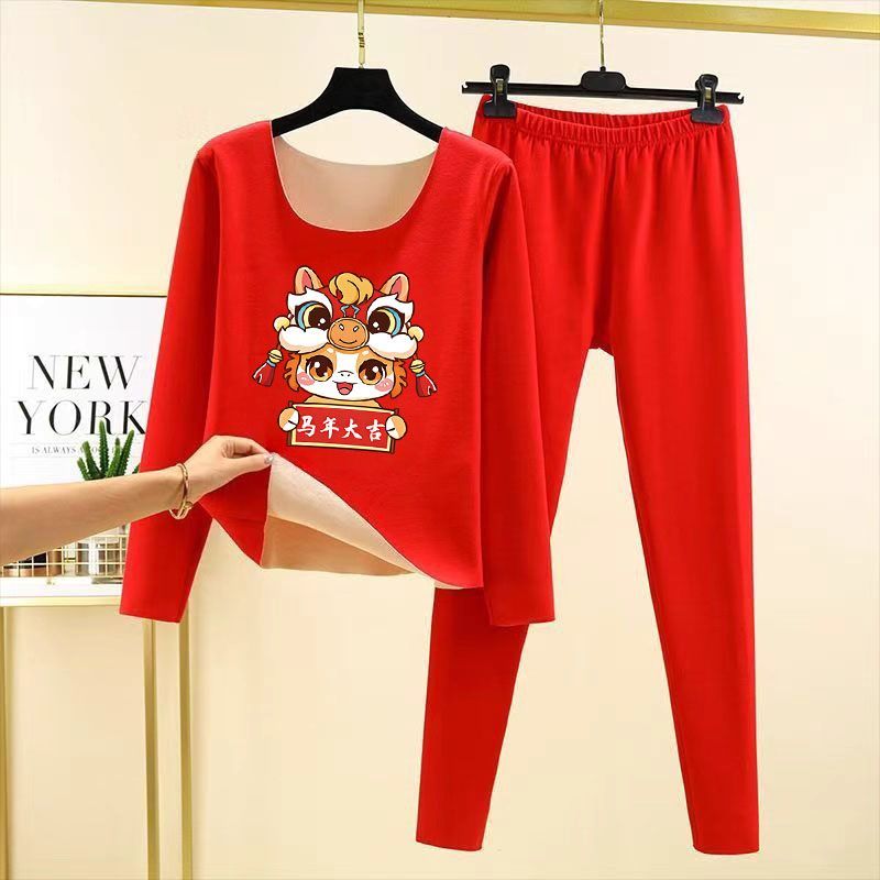 儿童本命年红色内衣套装德绒过年服男女童马宝宝大红保暖秋衣秋裤