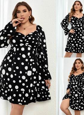 2022 Autumn long sleeves Women Dot printed Dress plus size