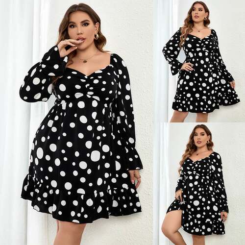 2022 Autumn long sleeves Women Dot printed Dress plus size