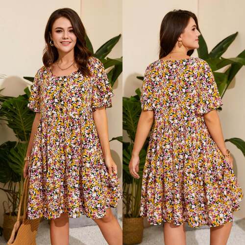 fat women dresses summer flower printed dress 大码碎花连衣裙