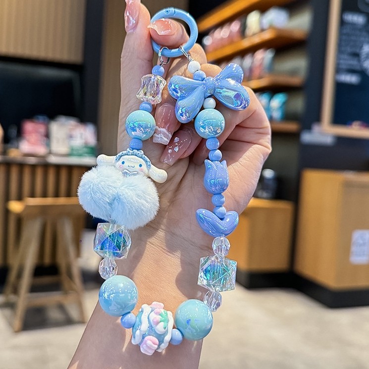 玉桂狗手机链毛球款相机挂饰串珠手绳扣可爱卡通挂绳手链新挂件