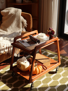 中古侘寂小推车置物收纳架客厅沙发边茶几实木玻璃卧室床头柜简约