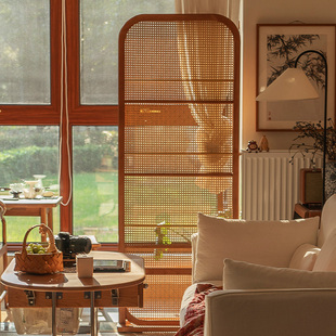 中覆古实木玄关入户座屏风隔断客厅沙发边可移动遮挡置物花架杂志