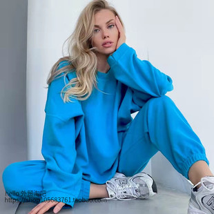 European and American longsleeved top+long pants ripped suit