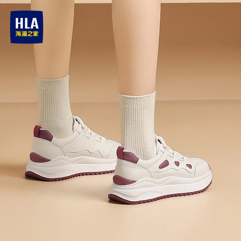 HLA/海澜之家小白鞋女2026春季新款厚底松糕舒适轻便增高板鞋女鞋