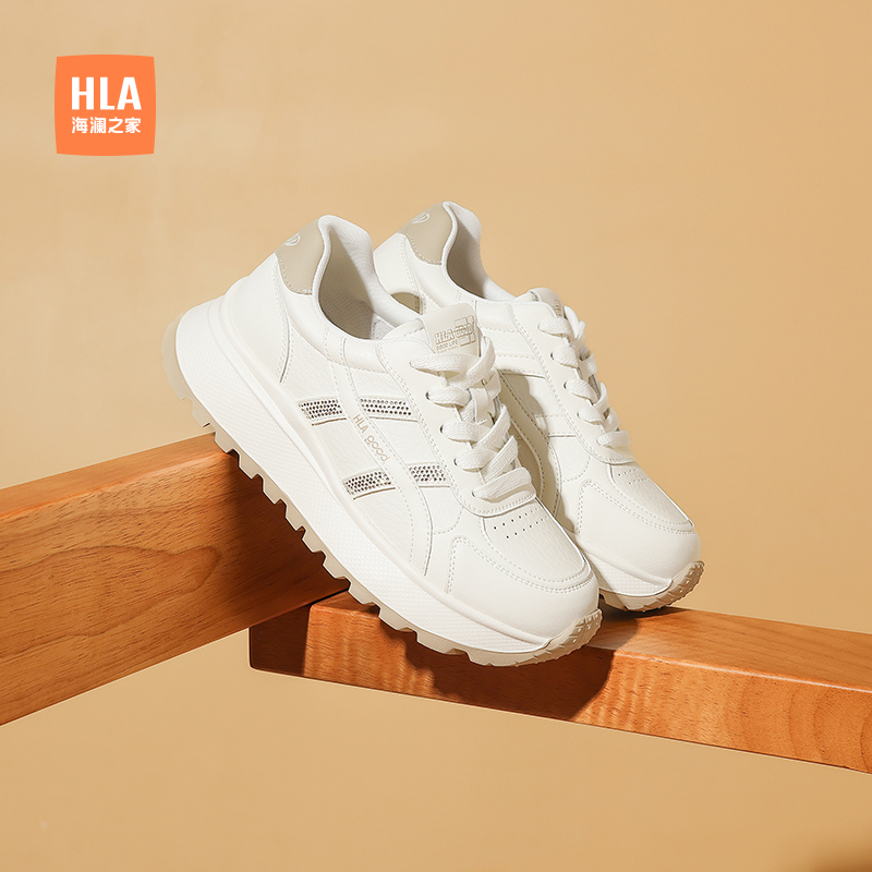 HLA/海澜之家2025新款秋季透气增高女鞋厚底小白鞋百搭休闲运动鞋