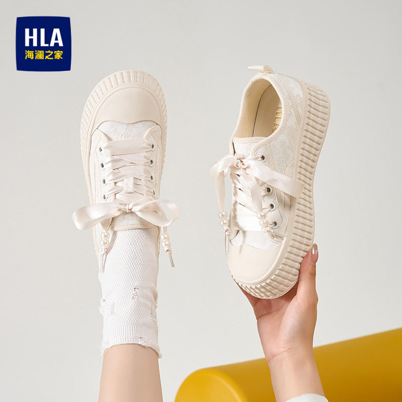 HLA/海澜之家国风帆布鞋女2026夏季新款新中式饼干鞋厚底增高板鞋