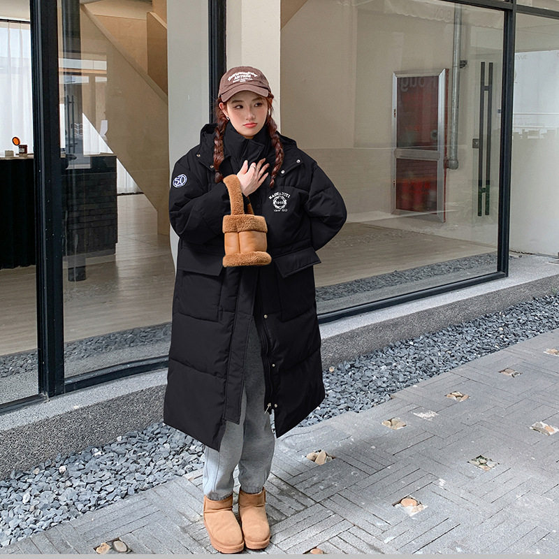 黑色面包服羽绒棉服女中长款外套棉衣/棉服
