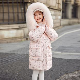 儿童羽绒服女童中长款冬季新款白鸭绒女孩中大童碎花保暖洋气外套
