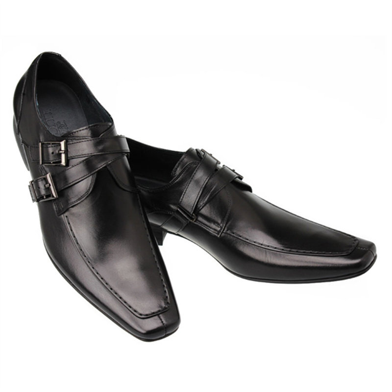 皮鞋男真皮英伦商务休闲方头潮流黑色正装皮鞋搭扣透气婚鞋子男鞋