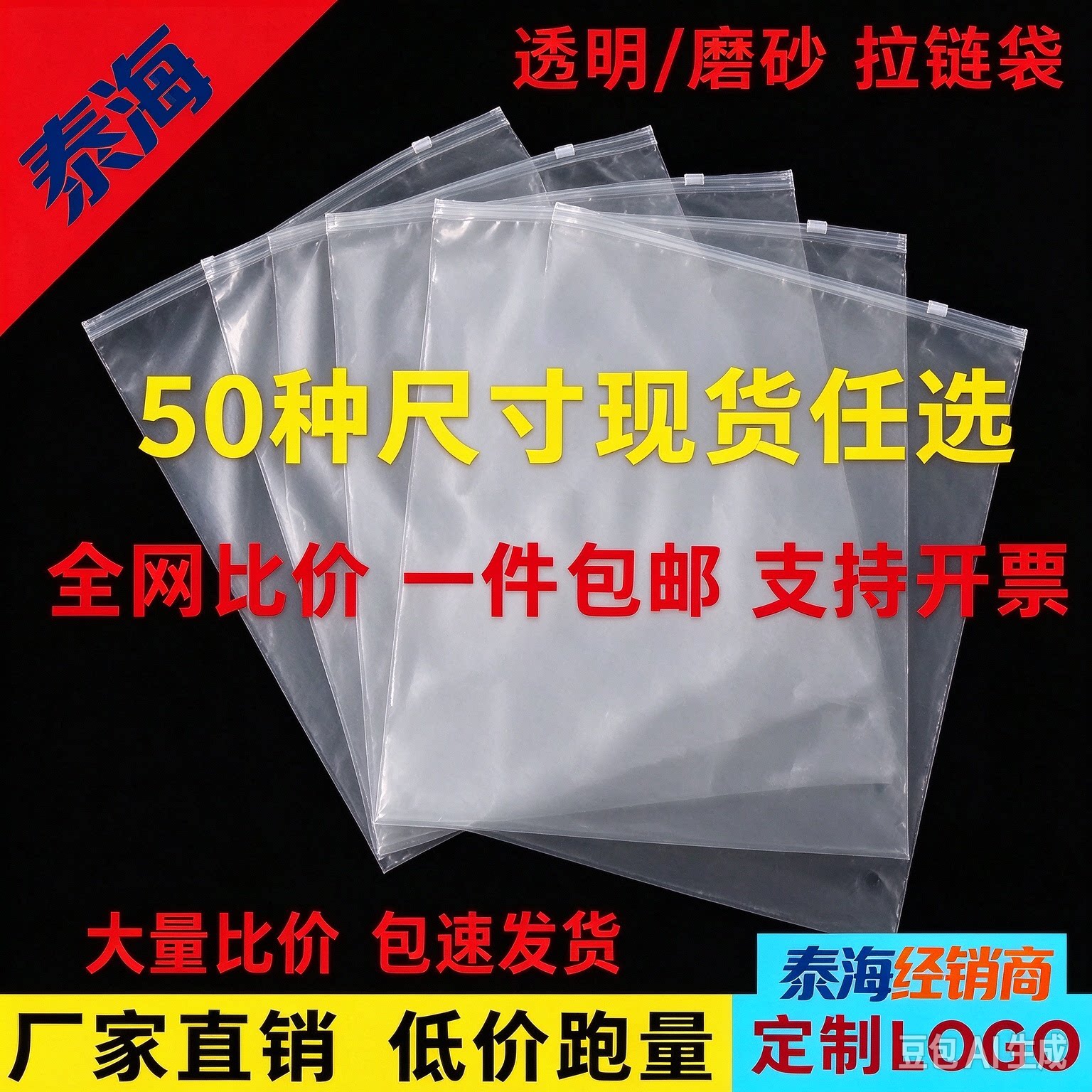 外贸塑料服装包装拉链胶袋透明磨砂贴骨夹链自封PE袋印刷LOGO