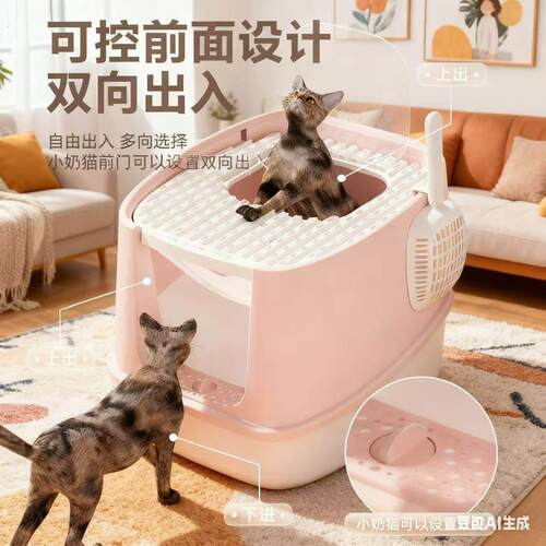 猫砂盆超大号防外溅防臭全封闭式厕所幼猫家用新型顶入式猫咪砂盘
