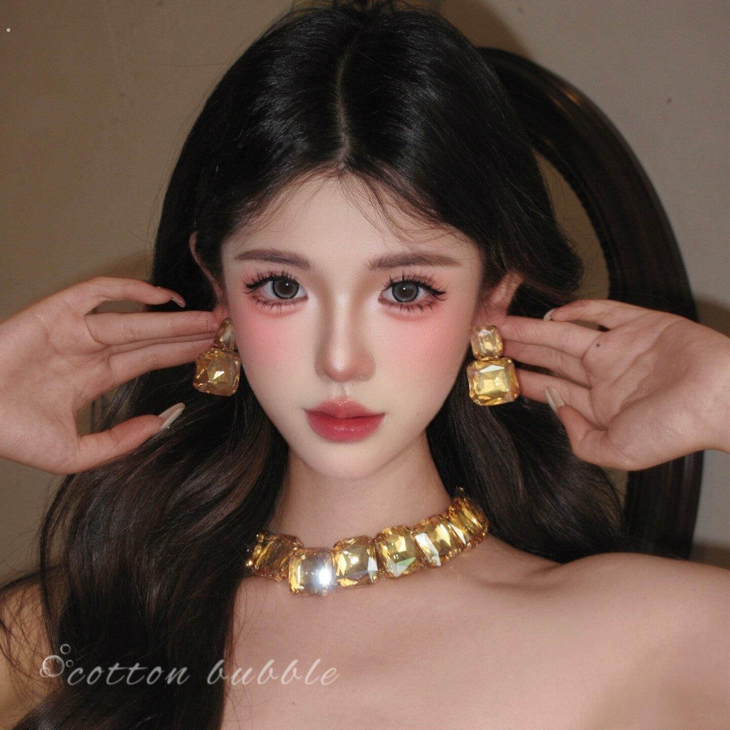 欧美夸张方形项链耳环套组女轻奢高级感晚礼服配饰锁骨链新娘颈炼