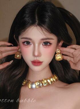 欧美夸张方形项链耳环套组女轻奢高级感晚礼服配饰锁骨链新娘颈炼