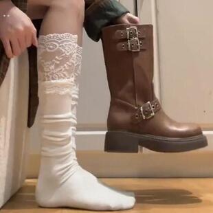 搭配中筒靴的袜子骑士靴袜套长靴袜蕾丝花边袜小腿袜内搭长筒腿套