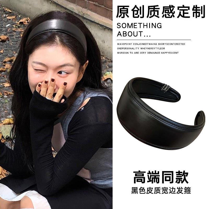 春夏高颅顶宽发箍女2026新款黑色日常外戴高级感宽边发箍皮质发夹