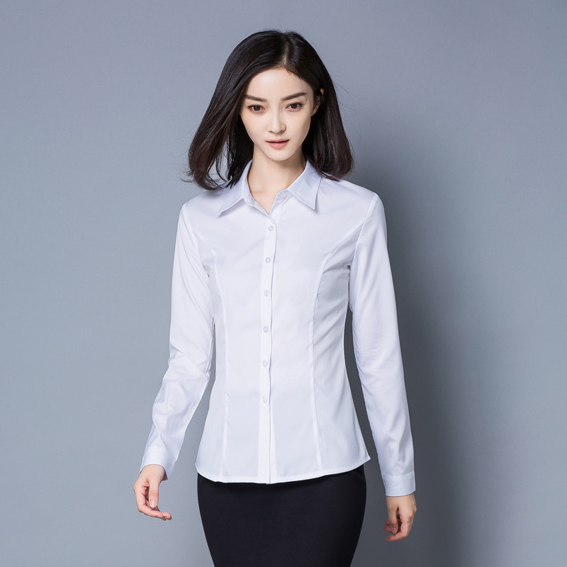 俏经理2023春季新品白衬衫女士长袖韩版修身职业装打底衫浅蓝大x