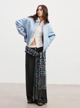 Howwell 25AW 星迹明线拼皮工艺牛仔夹克外套