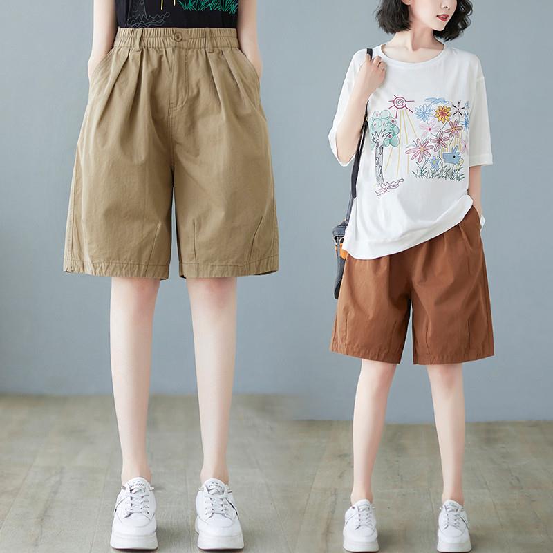 工装短裤女夏季薄款2025新款高腰显瘦宽松直筒大码休闲五分阔腿裤