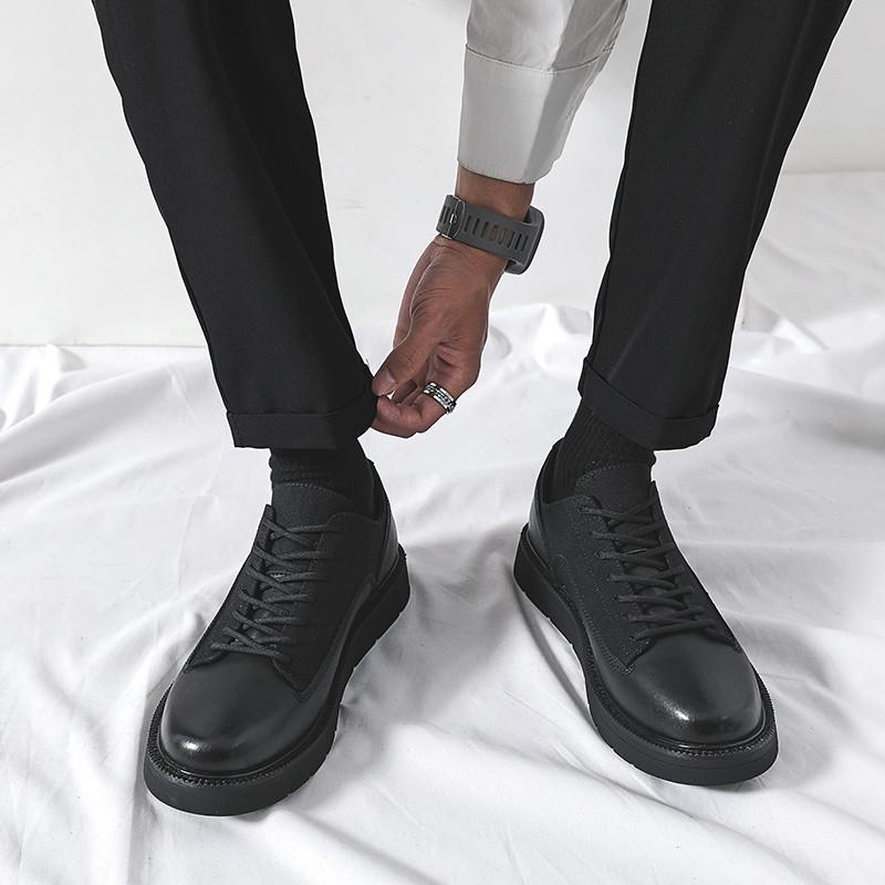 Houston Shoes!春秋皮鞋男真皮高级感小众黑色德比鞋低帮马丁鞋