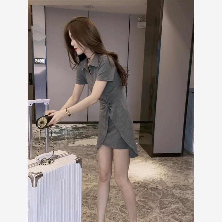 短袖连衣裙女2025年夏季新款遮肉小个子收腰不规则T恤裙包臀短裙