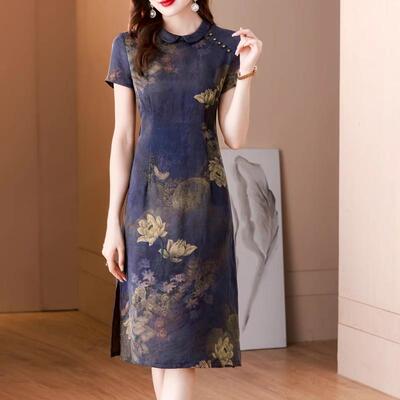 2025夏季新款喜婆婆婚宴装香云纱连衣裙妈妈真丝改良旗袍日常可穿