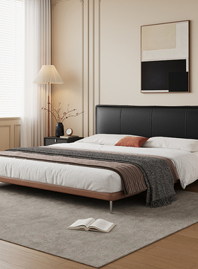 黑色豆腐块床意式极简2024新款大小户型家用齐边软包双人主卧大床