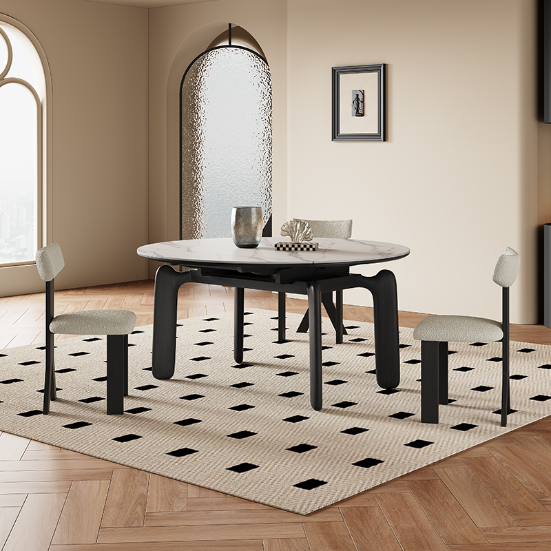 白蜡木实木岩板伸缩餐桌小笨桌