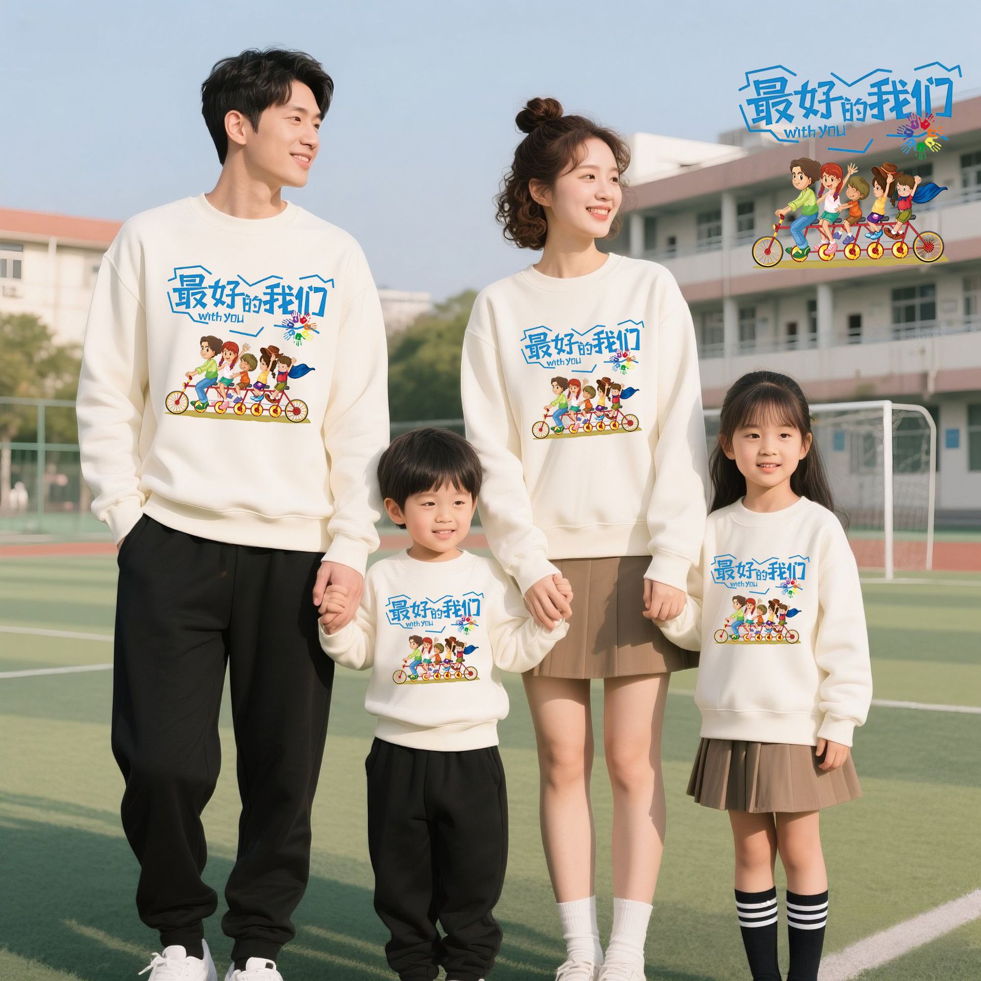 童装亲子装一家三口四口幼儿园活动班服的我们学生表演服装