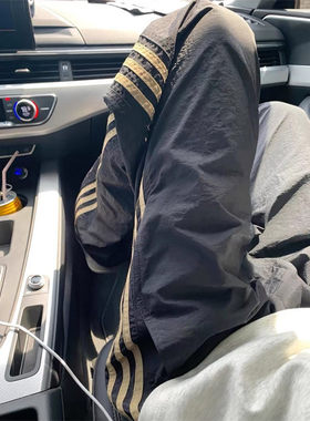 07qwer黑色条纹裤子男款夏季美式速干工装裤三条杠直筒运动休闲裤